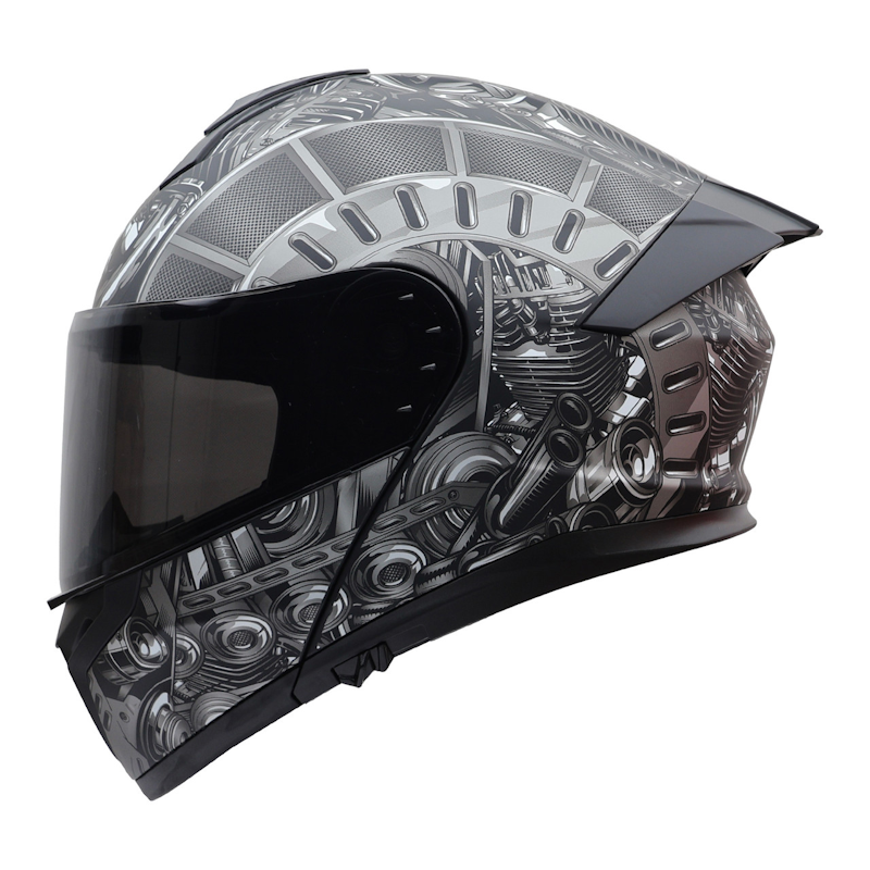 CASCO RODA FORCE ENGINE PLATA MATE TALLA XXL ABATIBLE MICA HUMO DOT