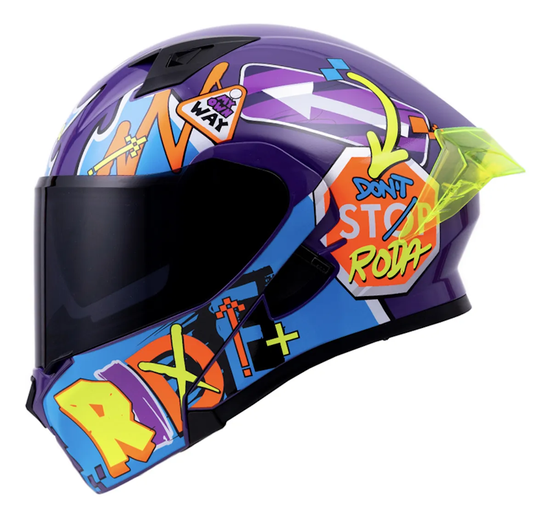 CASCO RODA RUSH NO RULES TALLA XL MORADO MICA HUMO ABATIBLE CERT. DOT