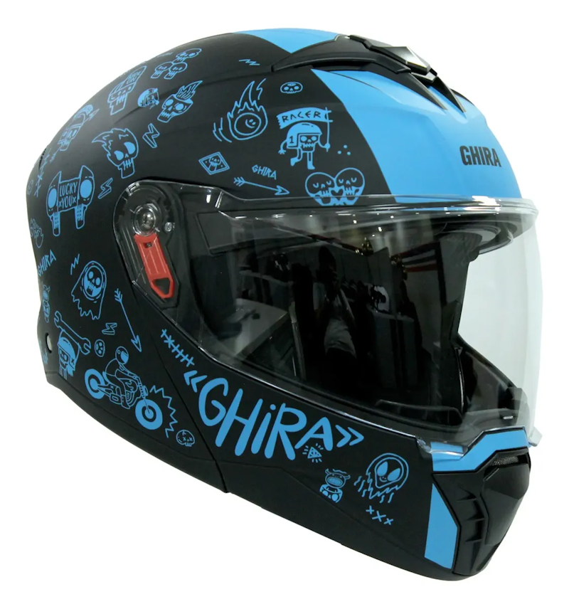CASCO GHIRA GH1000PRO TALLA CHICA AZUL TOON CRAZE MATE ABATIBLE