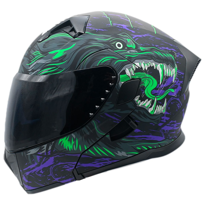 CASCO ABATIBLE HALF FORCE BLACK NEON TALLA L C/LUZ TRASERA CERT. DOT FOTOLUMINISCENTE