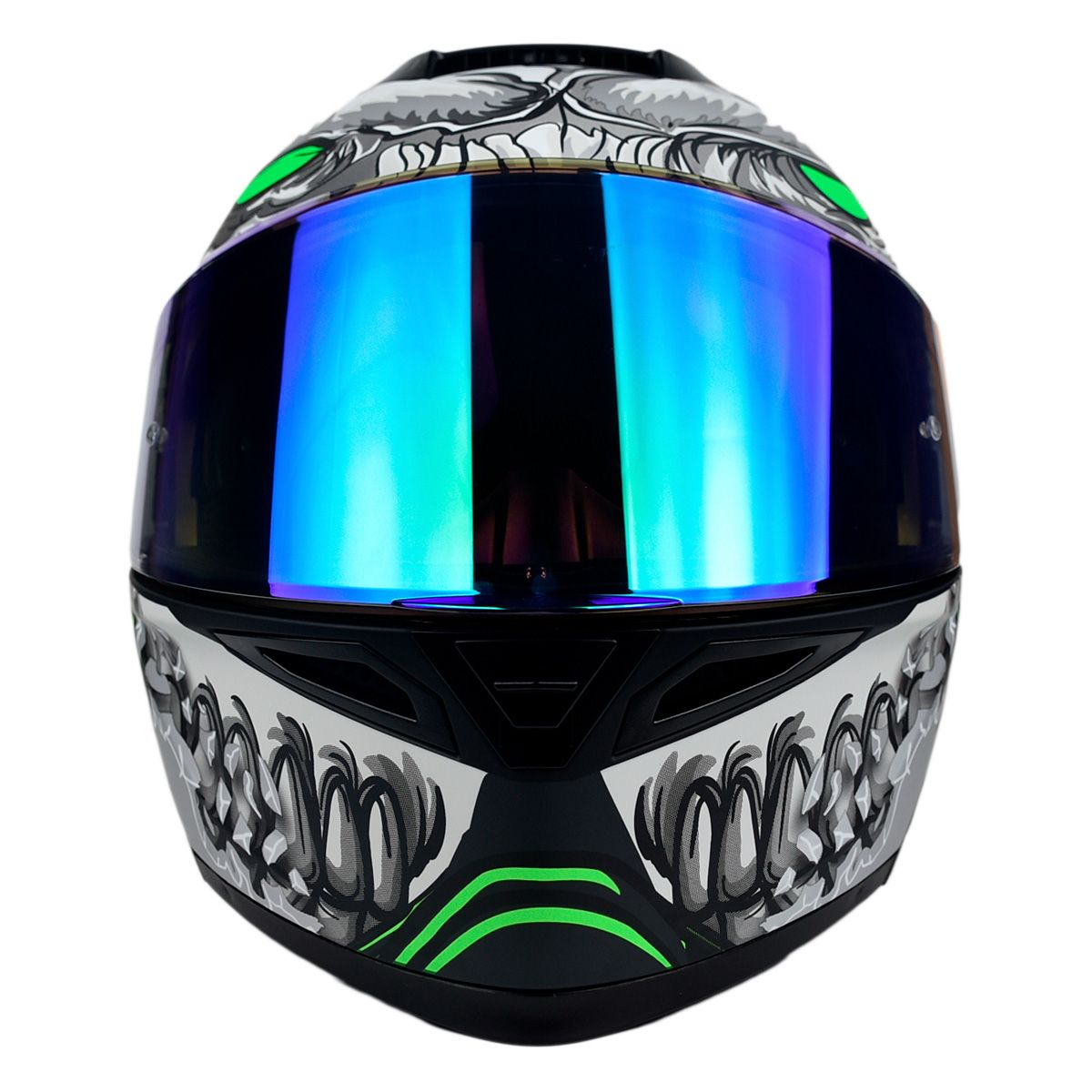 CASCO ABATIBLE HALF ALIEN BOT GREEN TALLA XL CERT. ECE-22.06 MATE GRIS/VERDE DOBLE VISOR LENTE HUMO