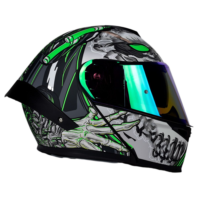 CASCO ABATIBLE HALF ALIEN BOT GREEN TALLA XL CERT. ECE-22.06 MATE GRIS/VERDE DOBLE VISOR LENTE HUMO