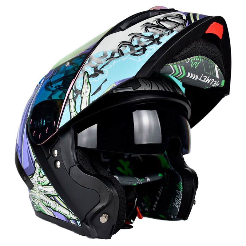 CASCO ABATIBLE HALF ALIEN BOT PURPLE TALLA L CERT. ECE-22.06 MATE MORADO DOBLE VISOR LENTE HUMO