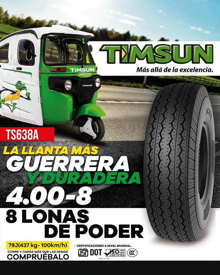 LLANTA 4.00-8 TIMSUN TS-638A 76J 8PR TUBETYPE MOTOCARROS TVS-BAJAJ-PIAGGIO